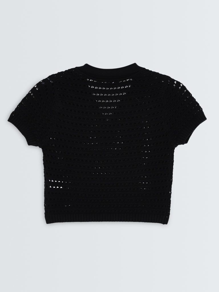 Nuon Black Crochet Detailed Cotton Top