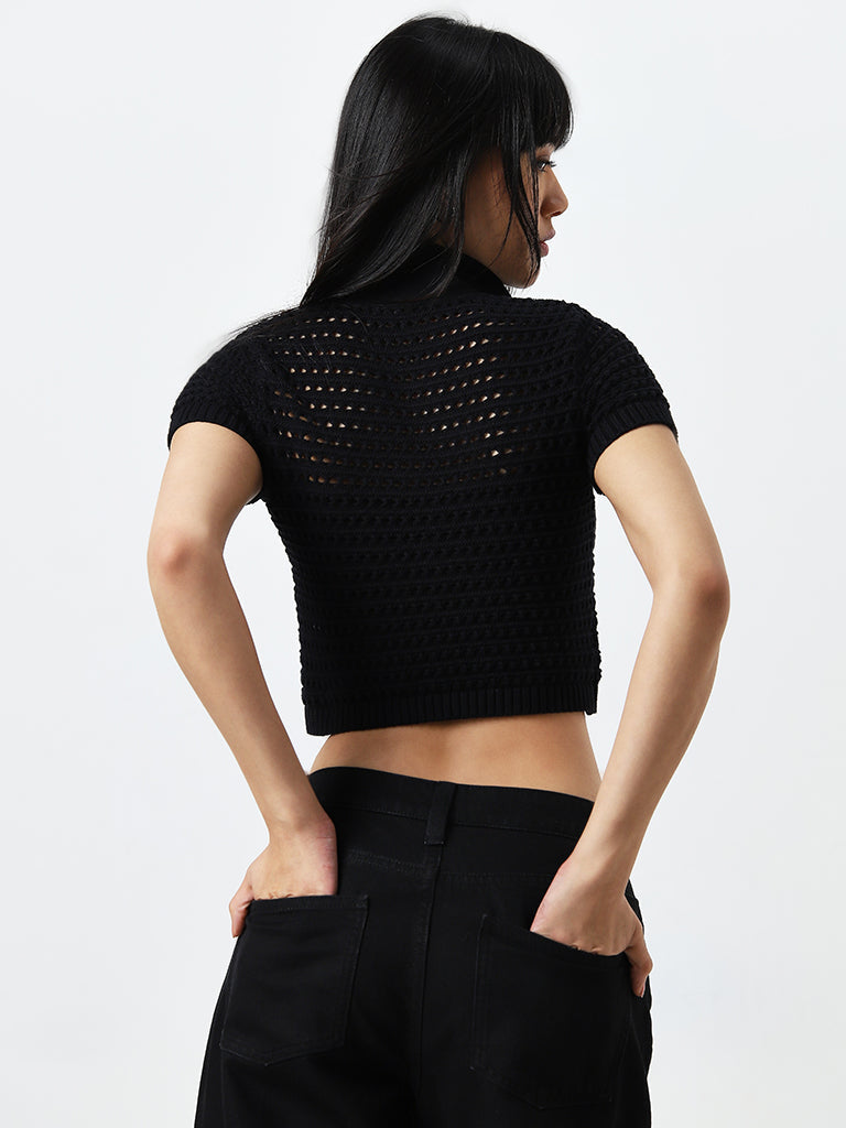 Nuon Black Crochet Detailed Cotton Top