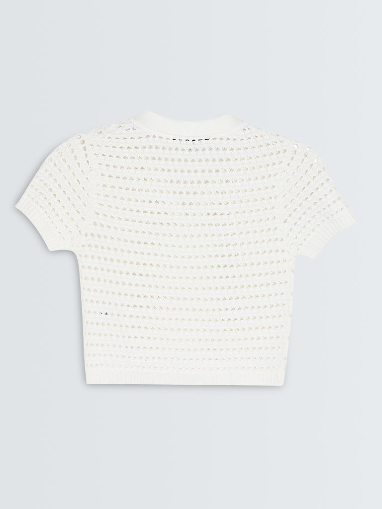 Nuon White Crochet Detailed Cotton Top