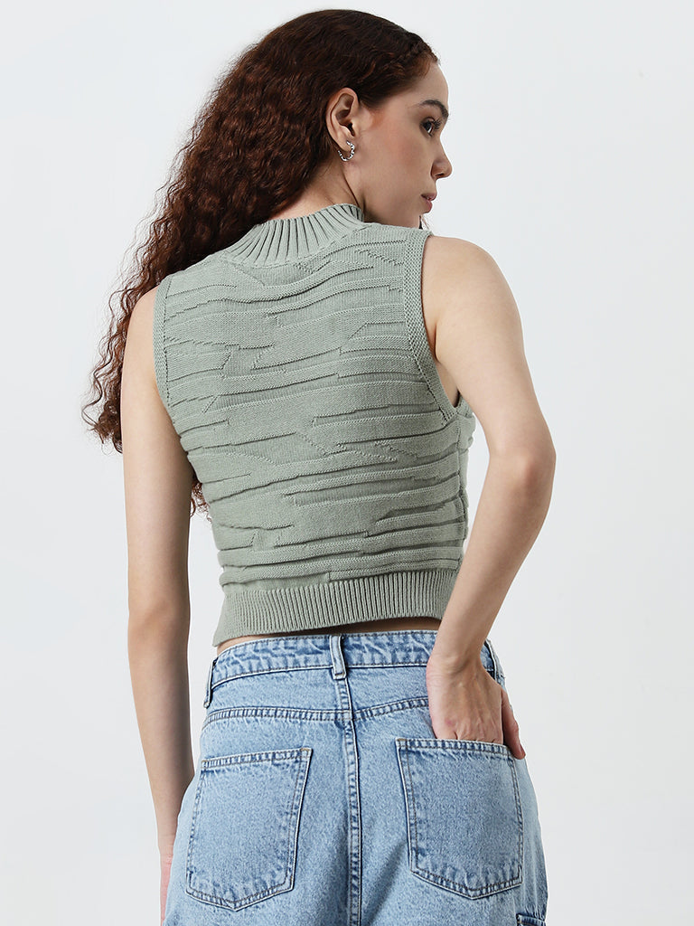 Nuon Sage Self-Patterned Cotton Crop Top