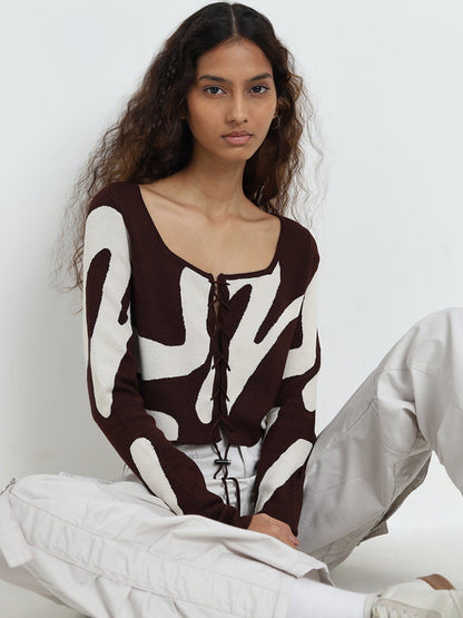 Nuon Dark Brown Swirl-Printed Top