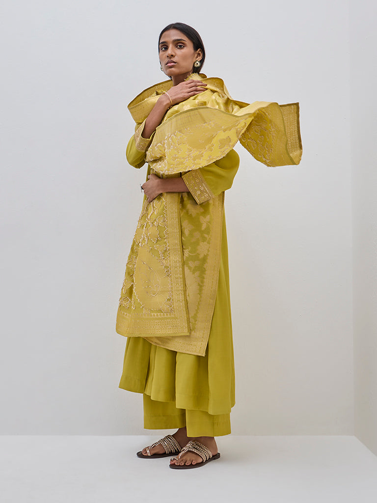 Vark Lime A-Line Kurta, Pants and Dupatta Set