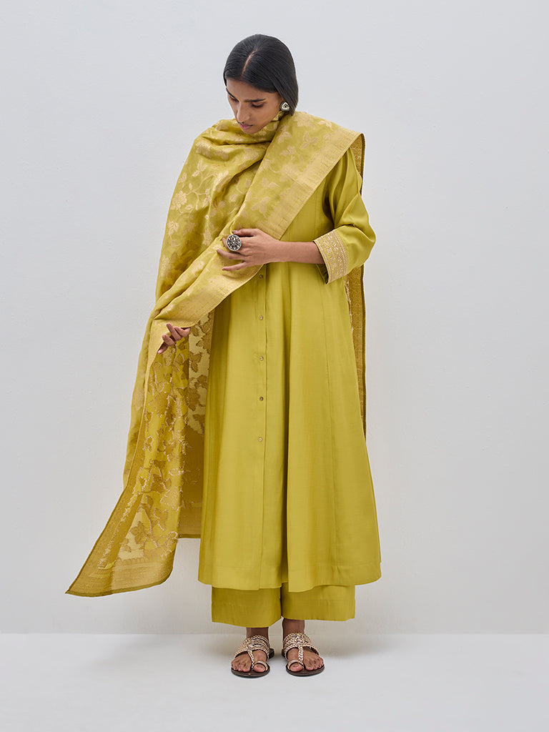 Vark Lime A-Line Kurta, Pants and Dupatta Set