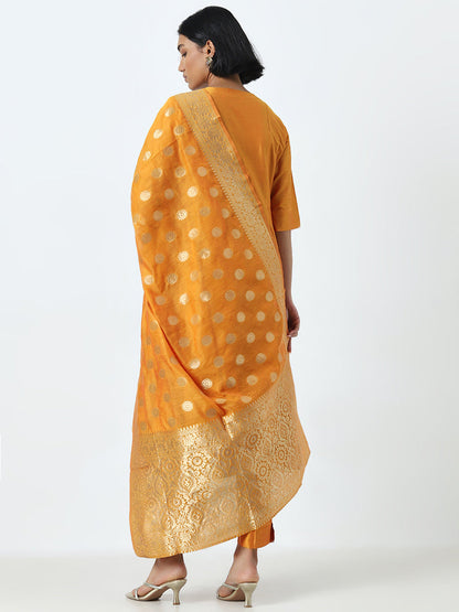 Vark Orange A-Line Kurta, Ethnic Pants and Brocade Design Dupatta Set