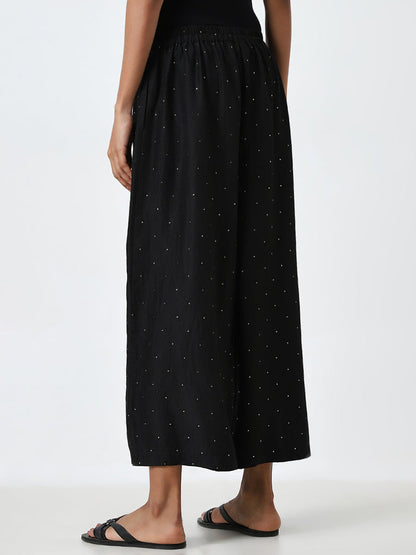 Utsa Black Polka Dot Design High-Rise Palazzos