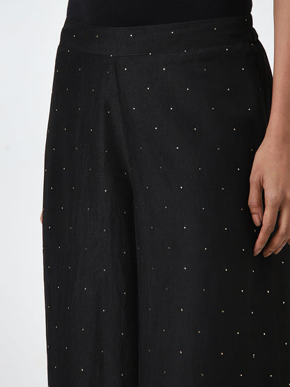 Utsa Black Polka Dot Design High-Rise Palazzos