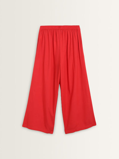 Utsa Dark Coral Solid High-Rise Palazzos