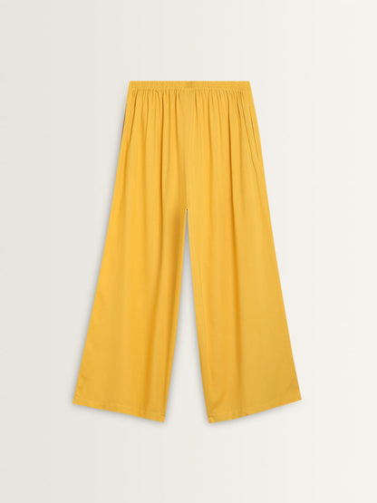 Utsa Yellow Solid High-Rise Palazzos