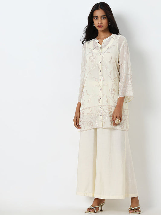 Vark Off-White Embellished Tunic, Inner with Palazzos Set