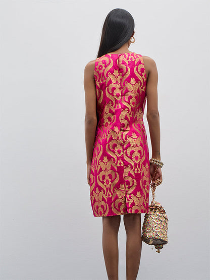 Vark Pink Floral Embroidered A-Line Dress