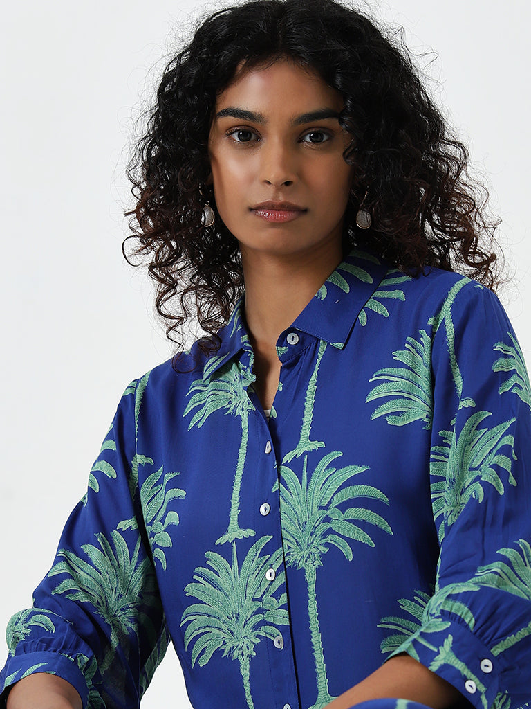 Utsa Blue Botanical Printed Ethnic Tunic