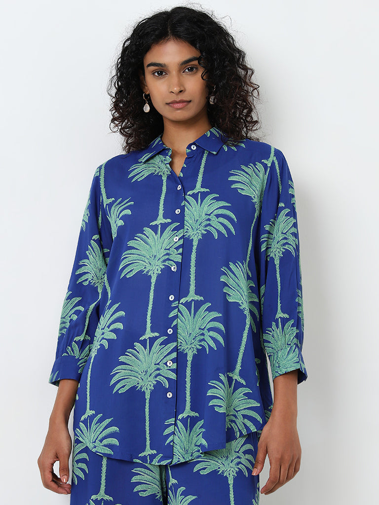 Utsa Blue Botanical Printed Ethnic Tunic