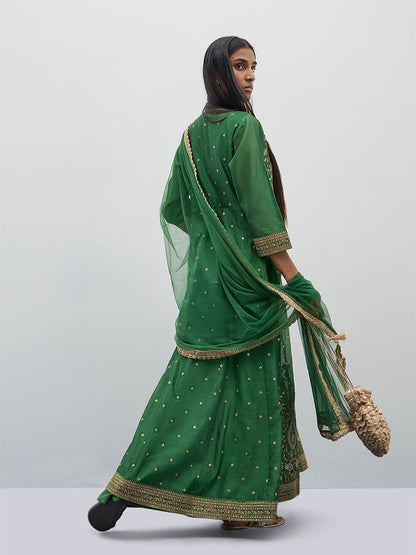 Vark Green Embroidered Kurta, Skirt and Dupatta Set