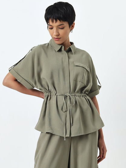 LOV Olive Solid Knot-Detailed Top