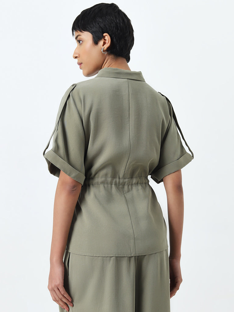 LOV Olive Solid Knot-Detailed Top