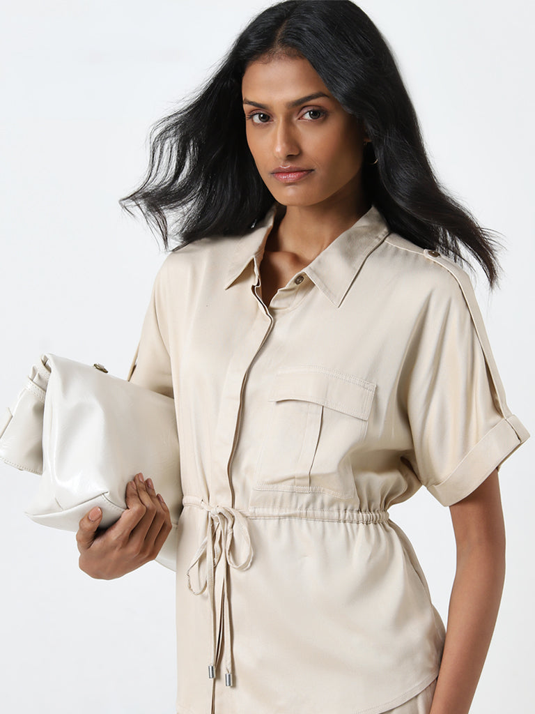 LOV Beige Knot-Detailed Top