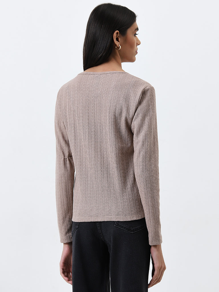 LOV Beige Knit-Textured Top