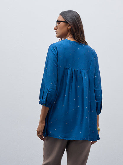 Utsa Blue Embellished A-Line Kurti