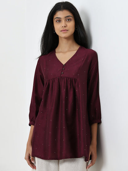 Utsa Wine Embellished A-Line Kurti