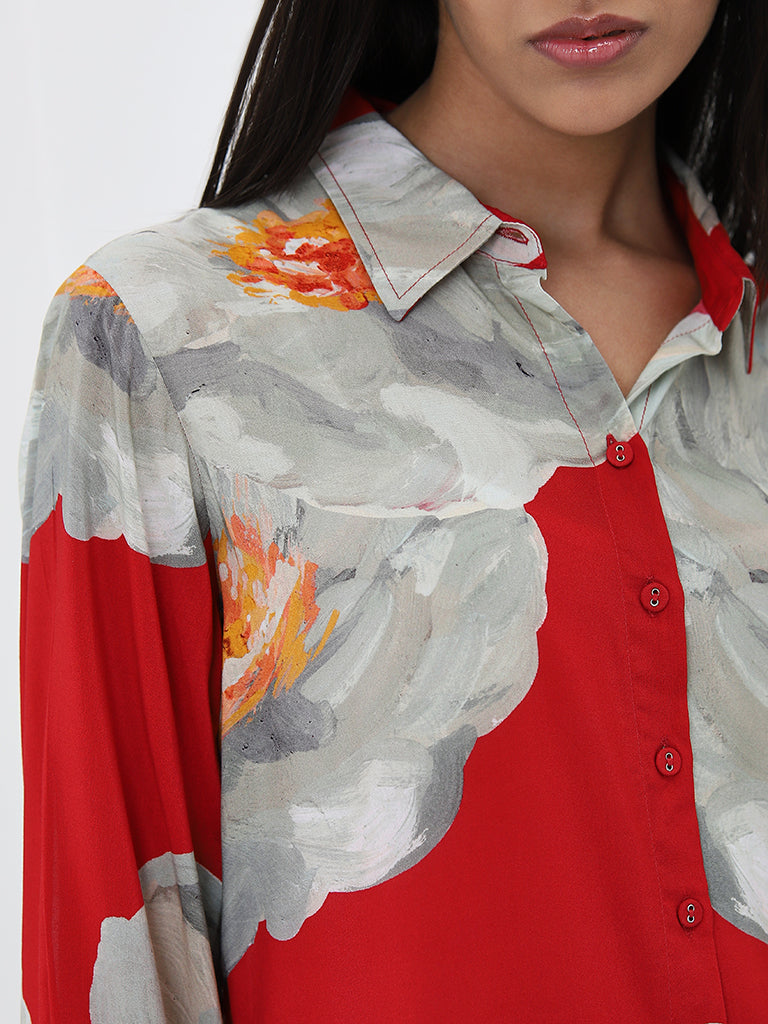 Utsa Red Floral Printed Straight Tunic