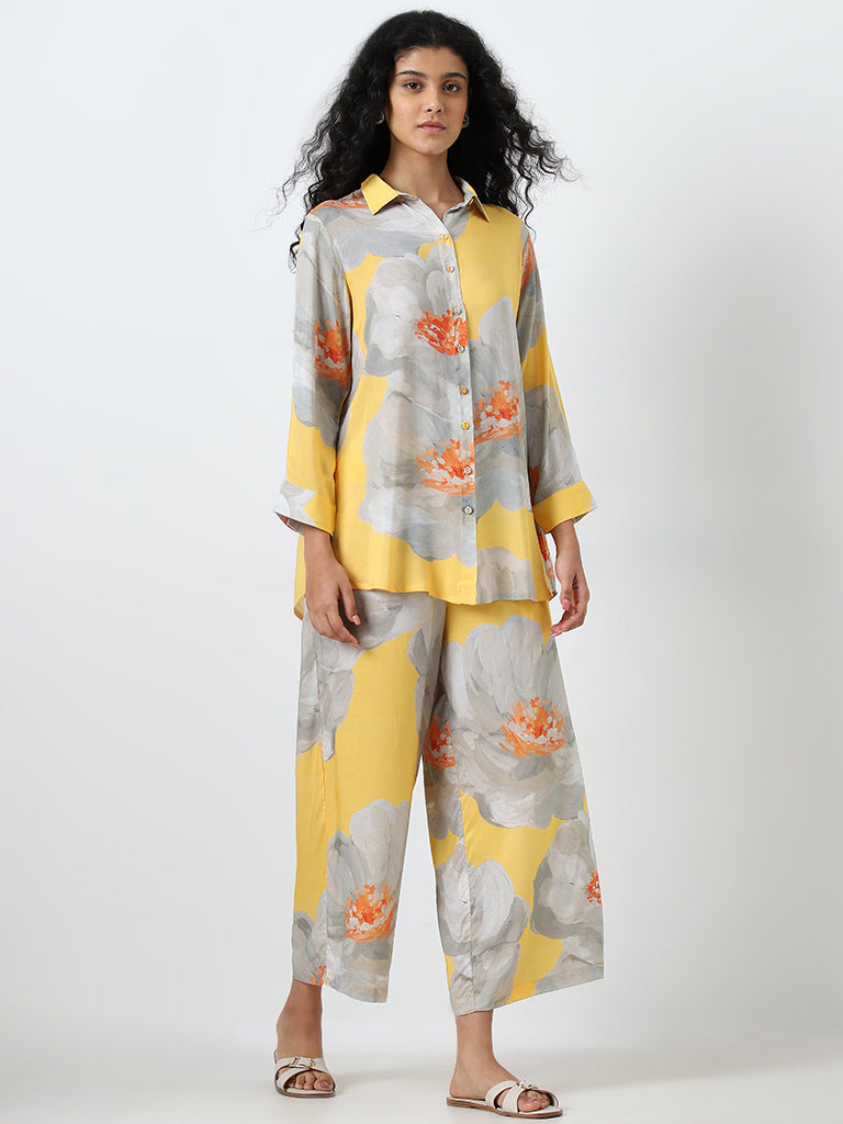 Utsa Yellow Floral Straight Fit Ethnic Tunic