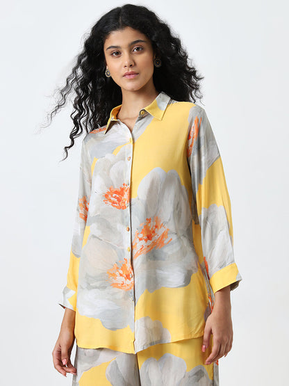 Utsa Yellow Floral Straight Fit Ethnic Tunic