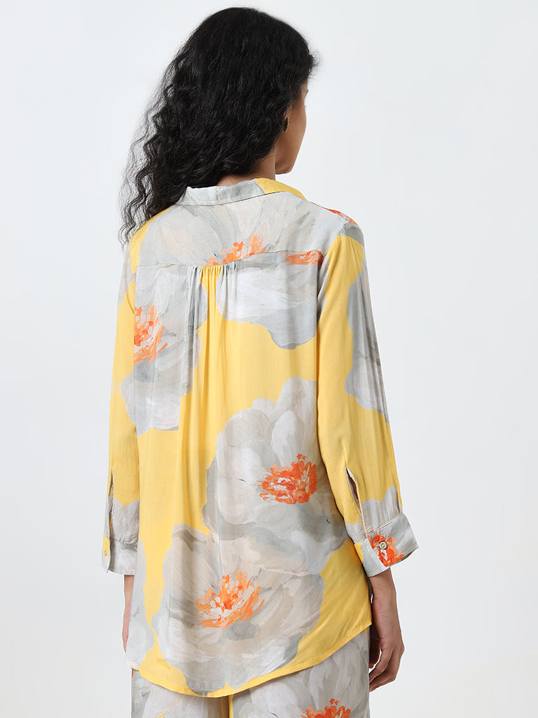 Utsa Yellow Floral Straight Fit Ethnic Tunic