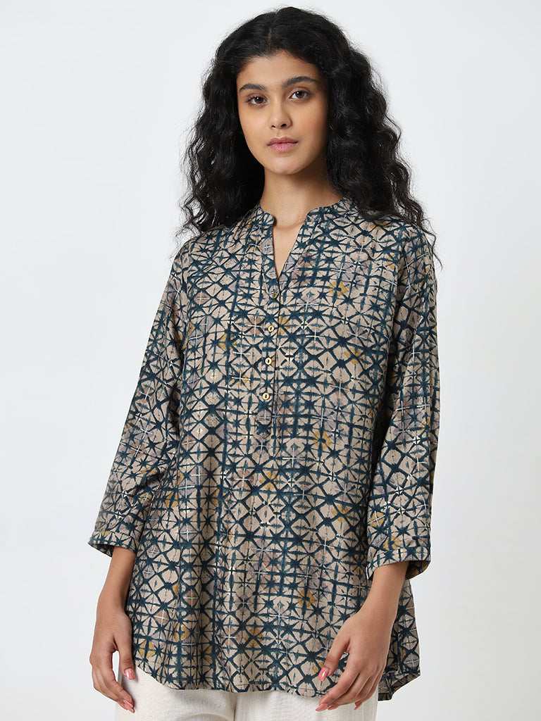 Utsa Blue Tie Dye A-Line Kurti