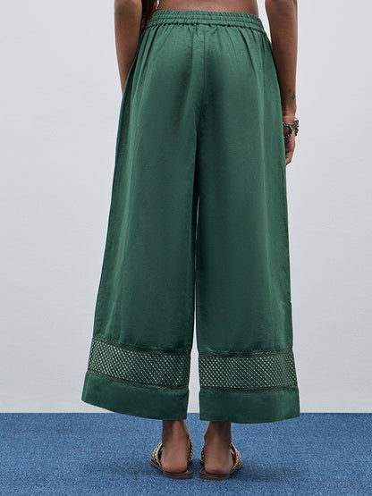 Zuba Green Embellished High-Rise Palazzos