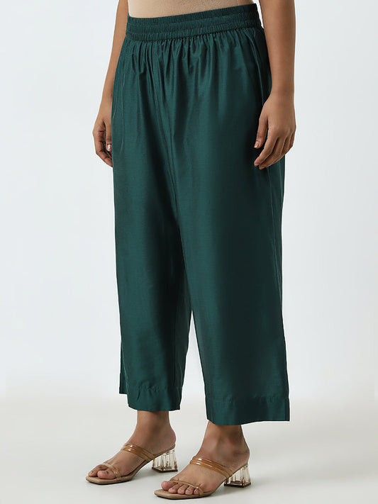 Diza Dark Green Solid High-Rise Palazzos