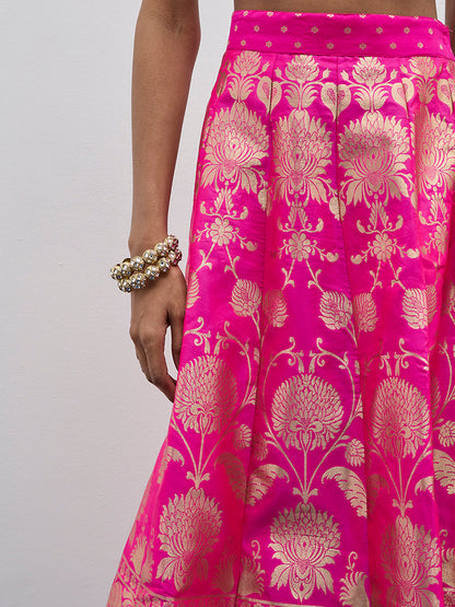 Vark Pink Brocade Design A-Line Skirt