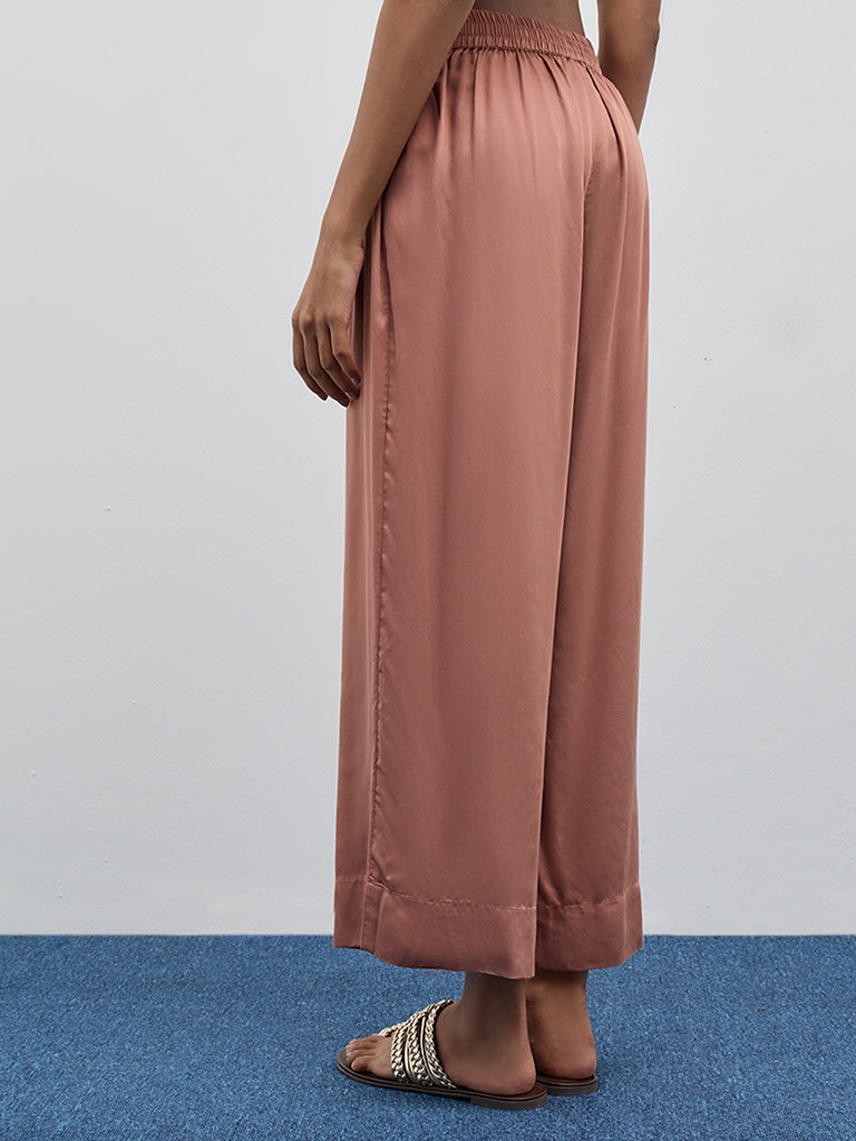 Zuba Dusty Pink Solid High-Rise Palazzos