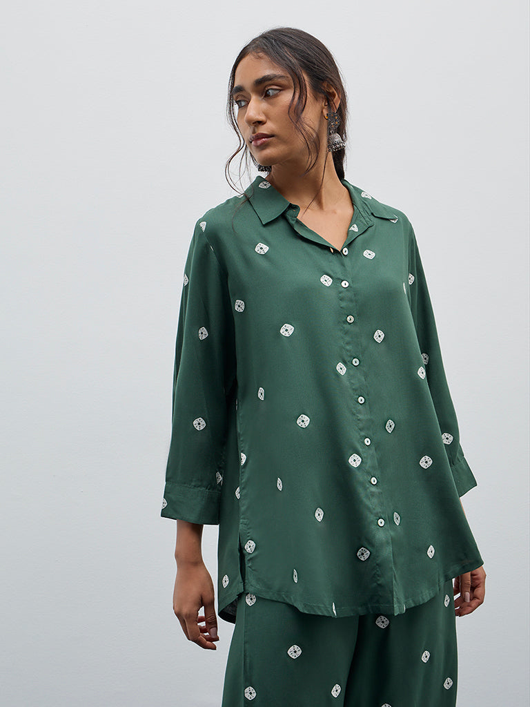 Utsa Dark Green Bandhani Printed Straight Tunic