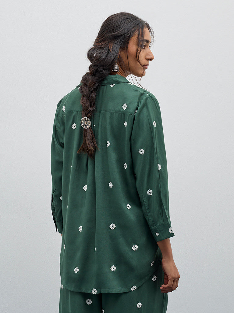 Utsa Dark Green Bandhani Printed Straight Tunic