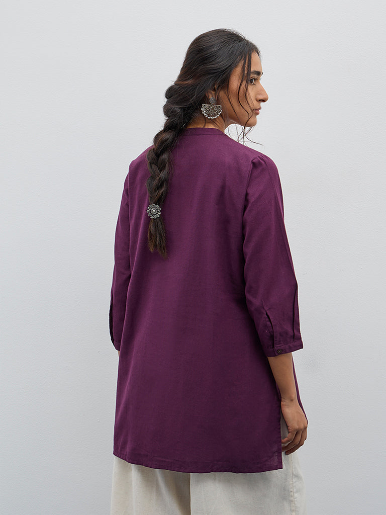 Utsa Purple Embroidered High-Low Cotton Blend Kurti