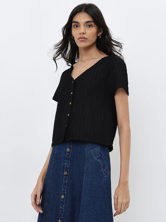 LOV Black Self-Textured Top