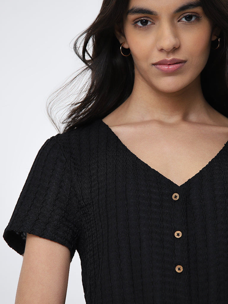 LOV Black Self-Textured Top