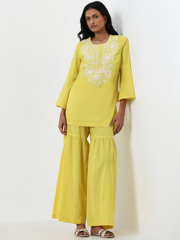 Utsa Yellow High-Rise Cotton Sharara