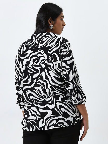 Gia Black & White Abstract Printed Blouse