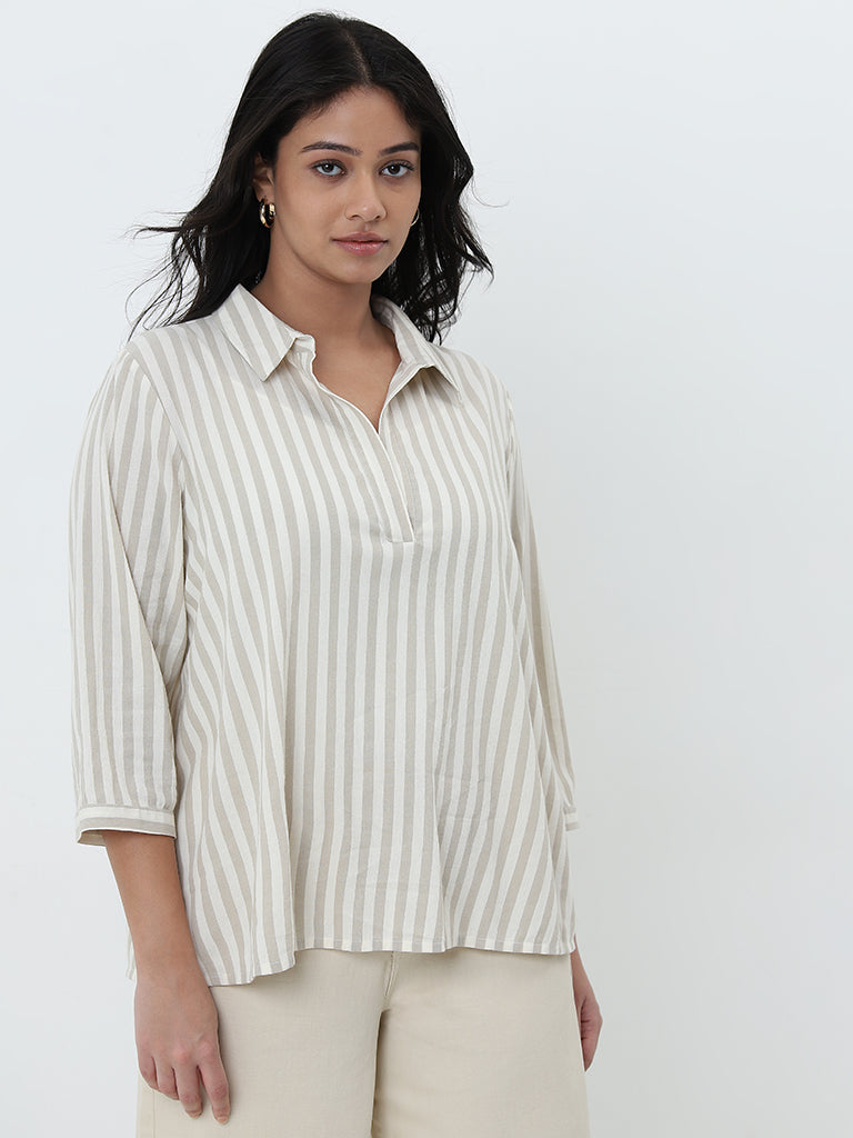 Gia Beige Striped Blouse