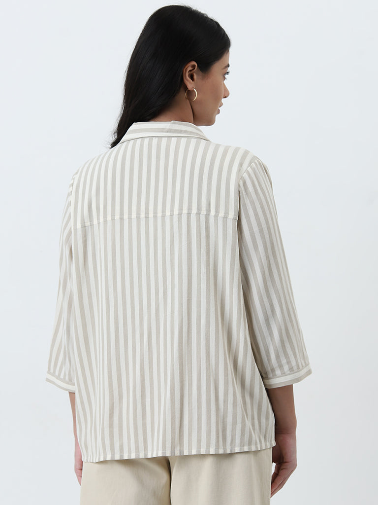 Gia Beige Striped Blouse