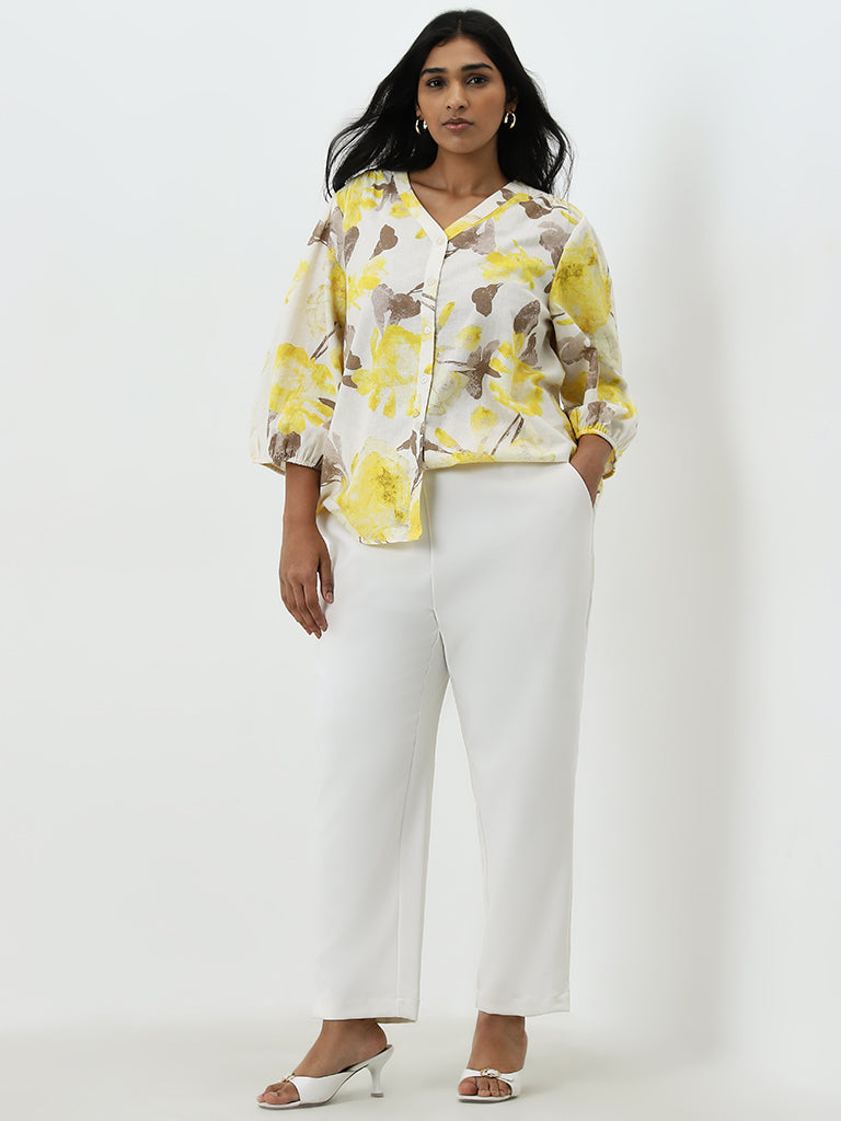 Gia Yellow Floral Printed Cotton Blend Blouse