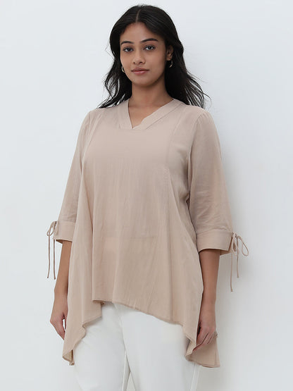 Gia Beige Solid Blouse