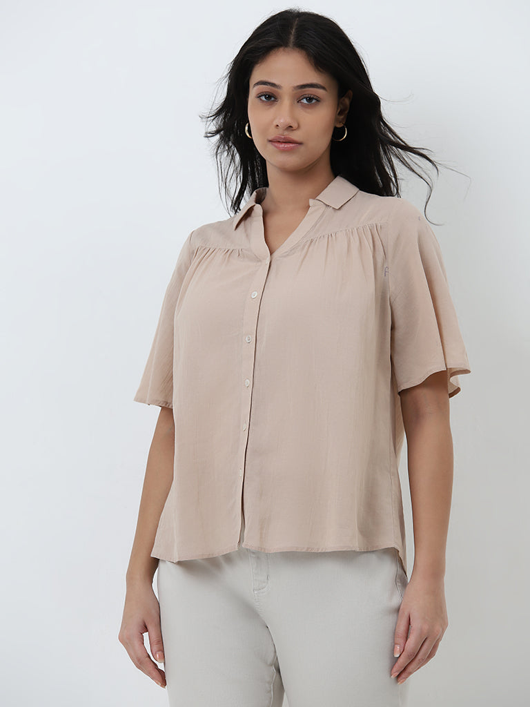 Gia Beige Pleated Blouse