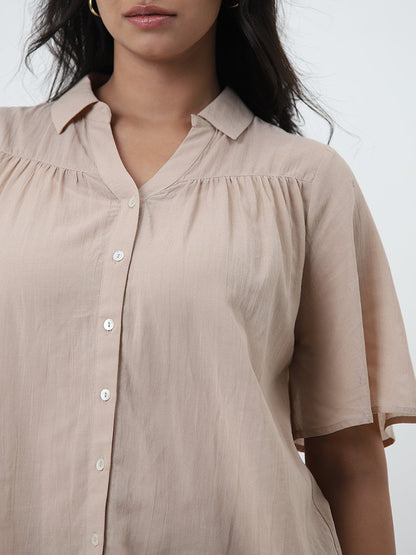 Gia Beige Pleated Blouse