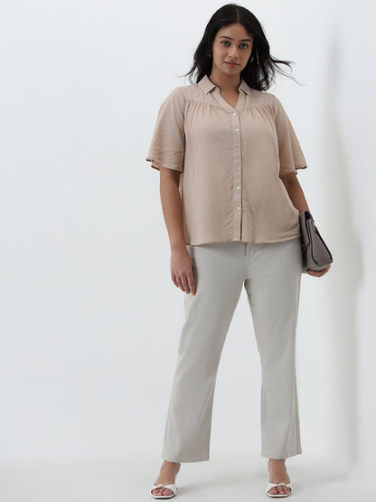 Gia Beige Pleated Blouse