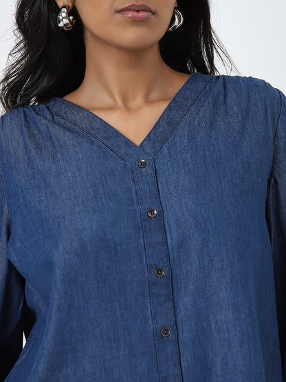 Gia Blue Solid Blouse