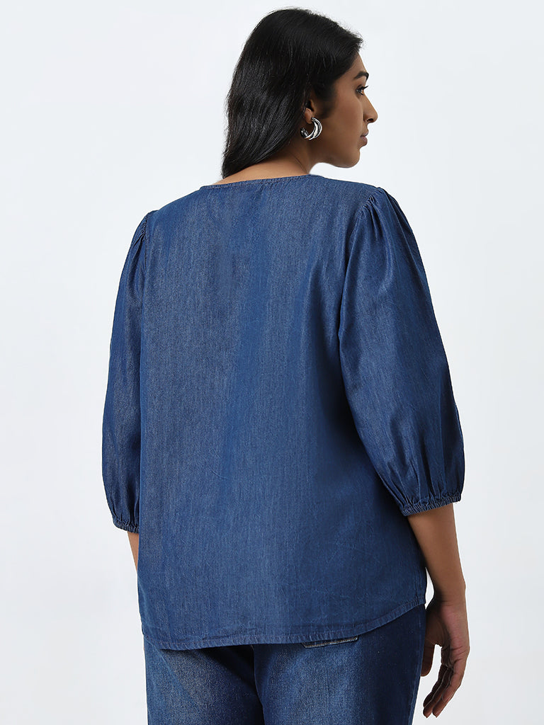 Gia Blue Solid Blouse