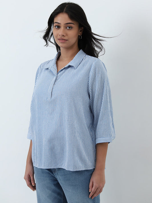 Gia Blue Striped Blouse