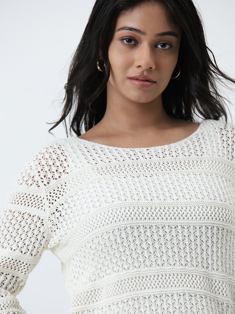 Gia Off-White Crochet Cotton Top